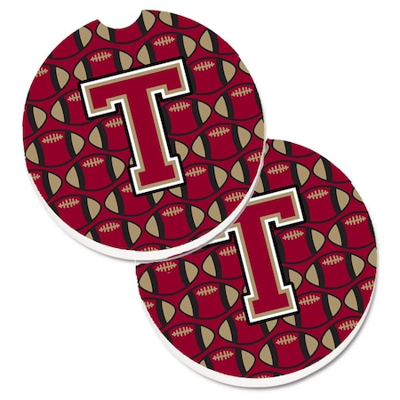 Carolines Treasures Letter T Football Garnet and Gold Set of 2 Cup Holder Car Coaster CJ1078-TCARC